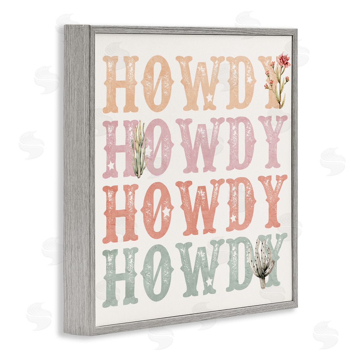 Kim Allen Vintage Howdy Rainbow Text Gray Framed Giclee Print Wall Art