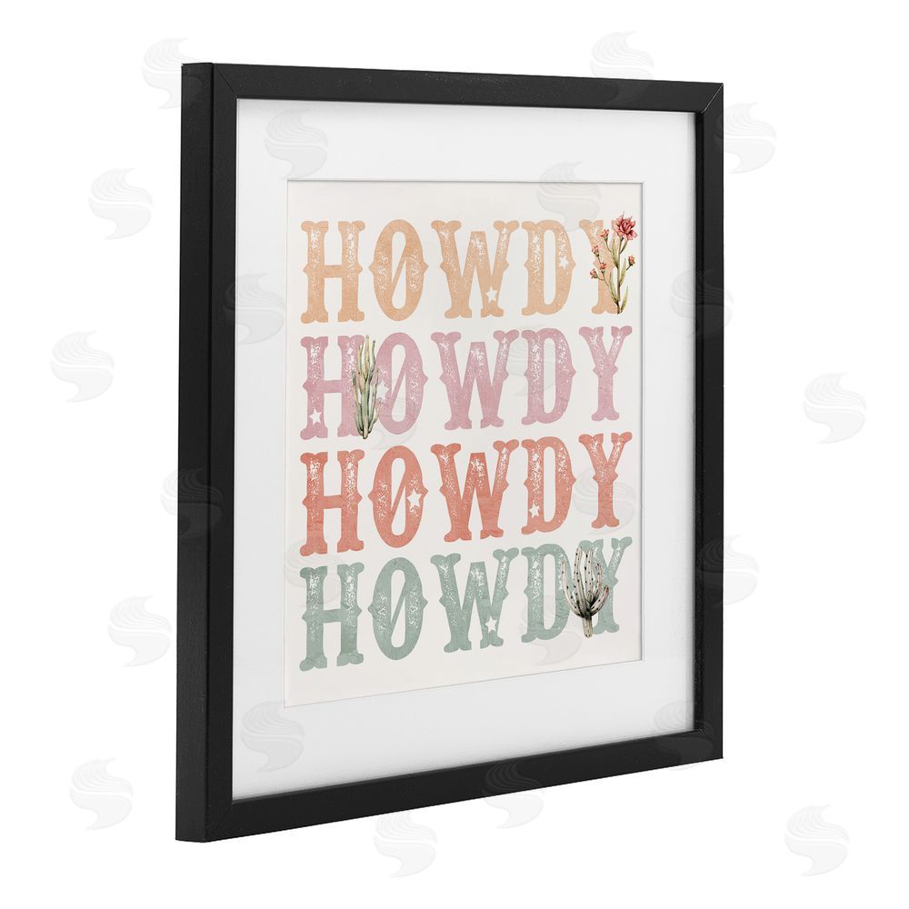 Kim Allen Vintage Howdy Rainbow Text Black Framed Print Under Glass Wall Art