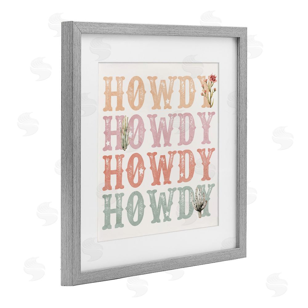 Kim Allen Vintage Howdy Rainbow Text Gray Framed Print Under Glass Wall Art