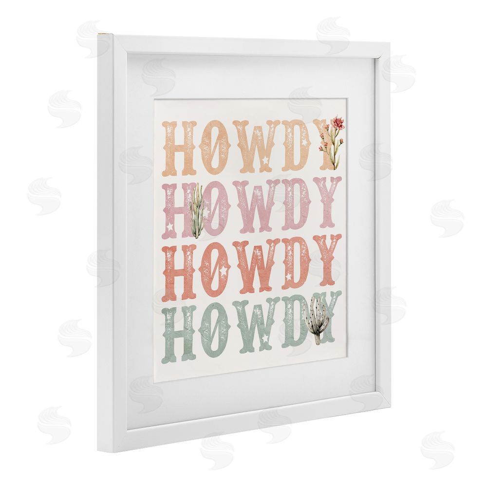Kim Allen Vintage Howdy Rainbow Text White Framed Print Under Glass Wall Art
