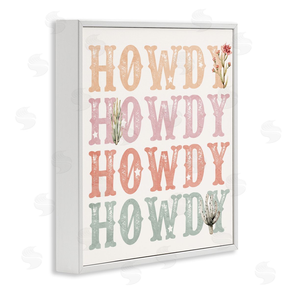 Kim Allen Vintage Howdy Rainbow Text White Framed Giclee Print Wall Art