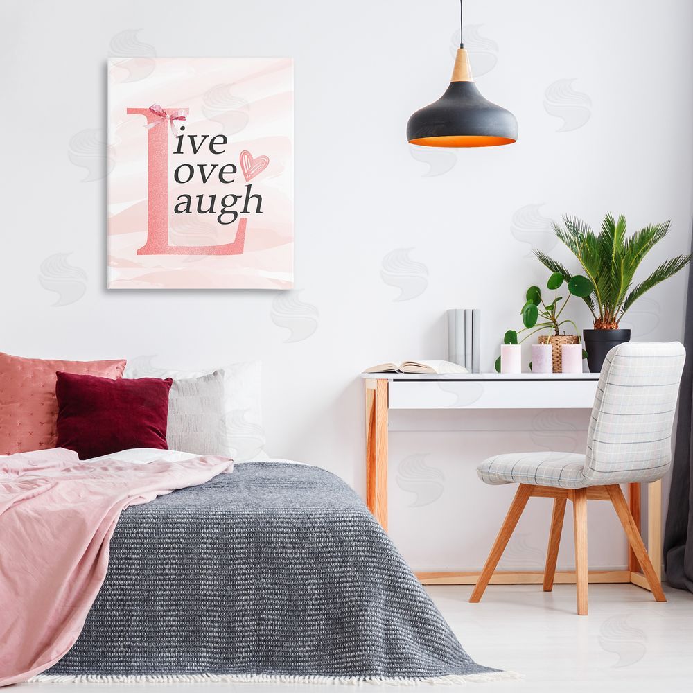 Kim Allen Live Love Laugh Pastel Stretched Canvas Wall Art Print in Room