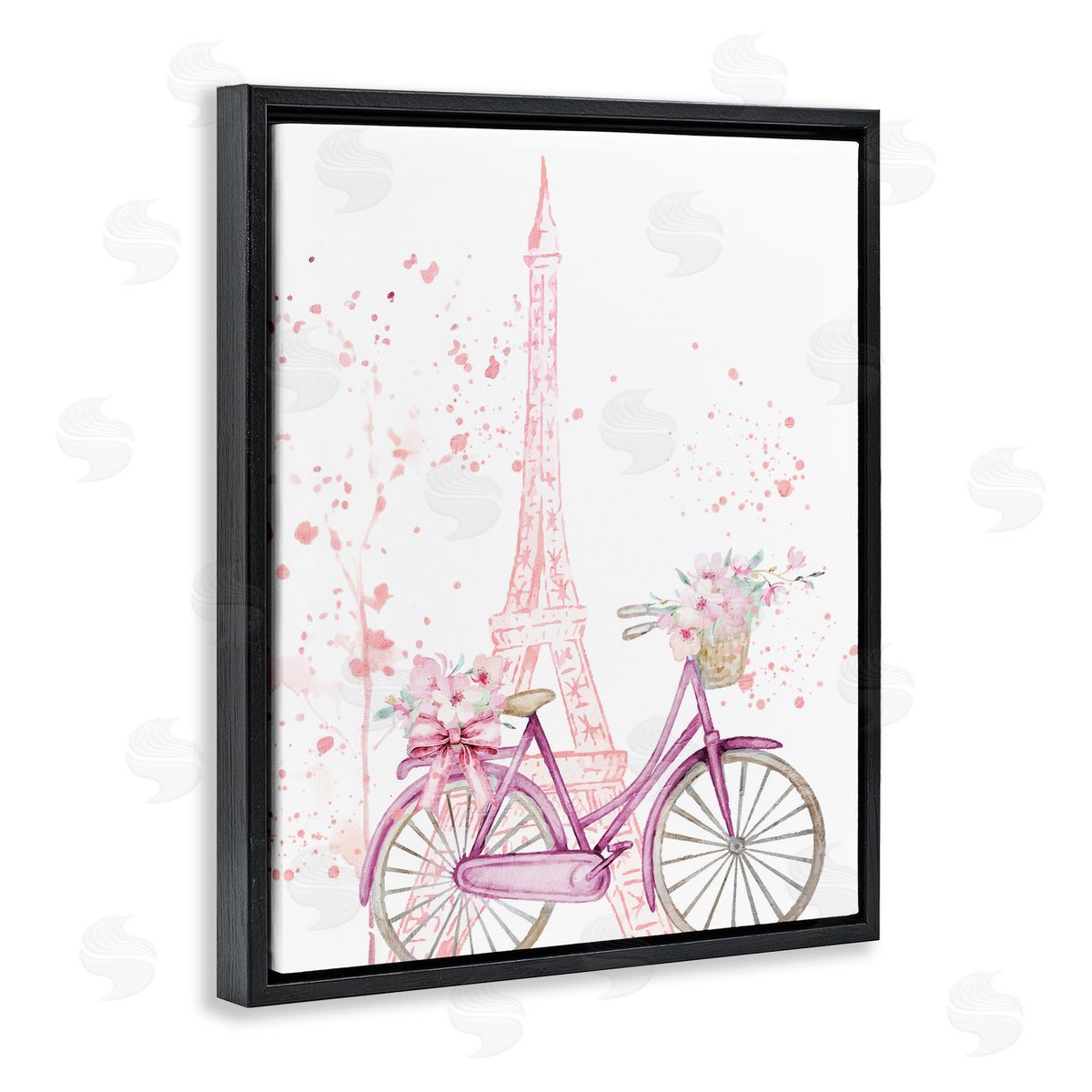Kim Allen Parisian Bicycle & Modern Splatter Black Floating Frame Canvas Wall Art Print