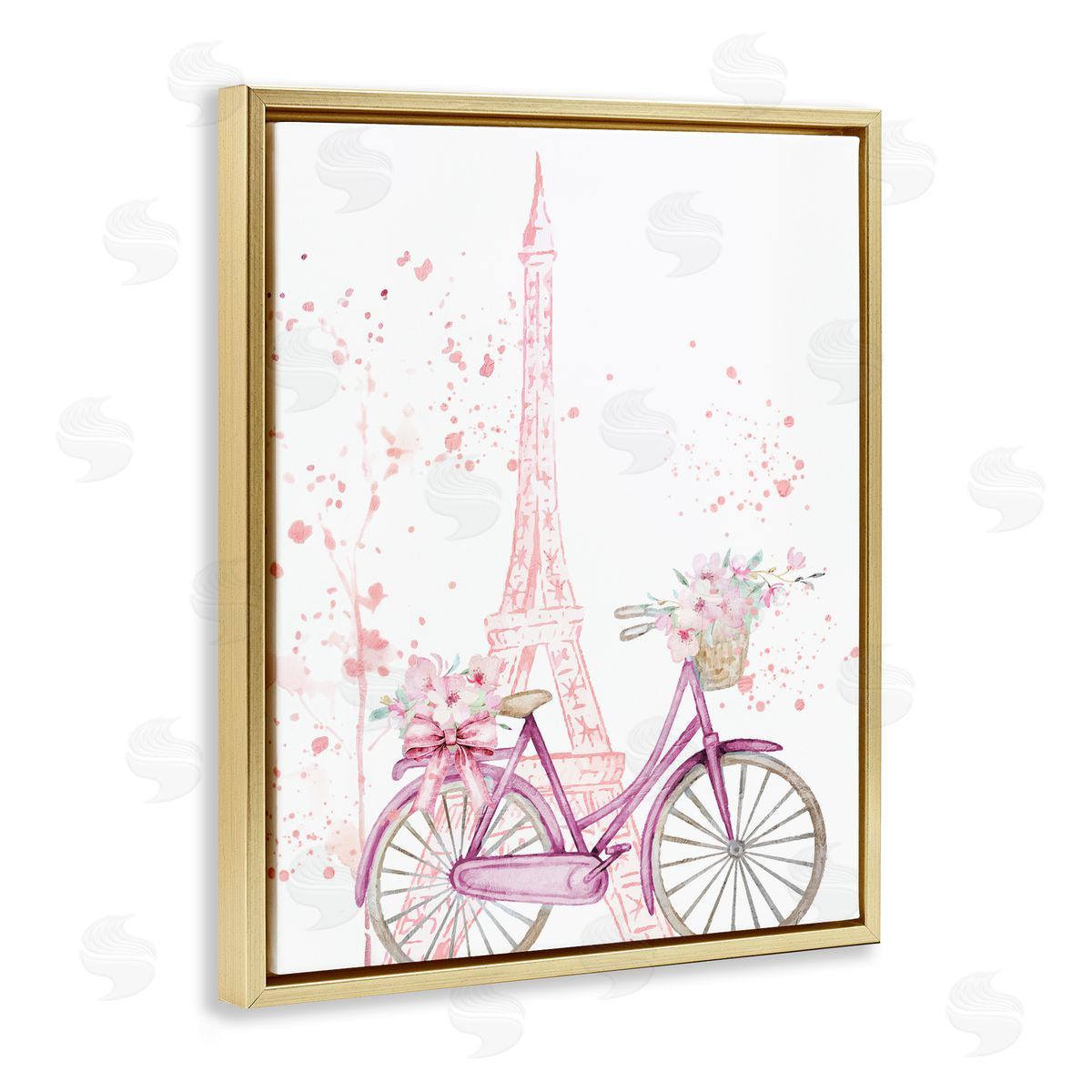 Kim Allen Parisian Bicycle & Modern Splatter Gold Floating Frame Canvas Wall Art Print