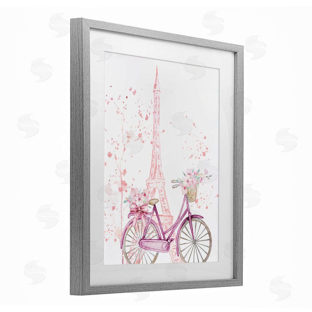 Kim Allen Parisian Bicycle & Modern Splatter Gray Framed Print Under Glass Wall Art