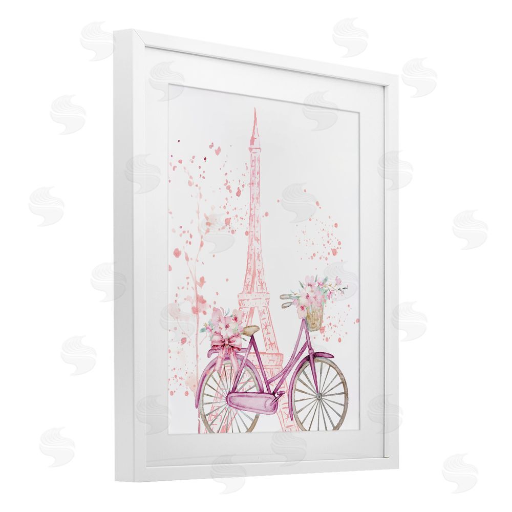 Kim Allen Parisian Bicycle & Modern Splatter White Framed Print Under Glass Wall Art