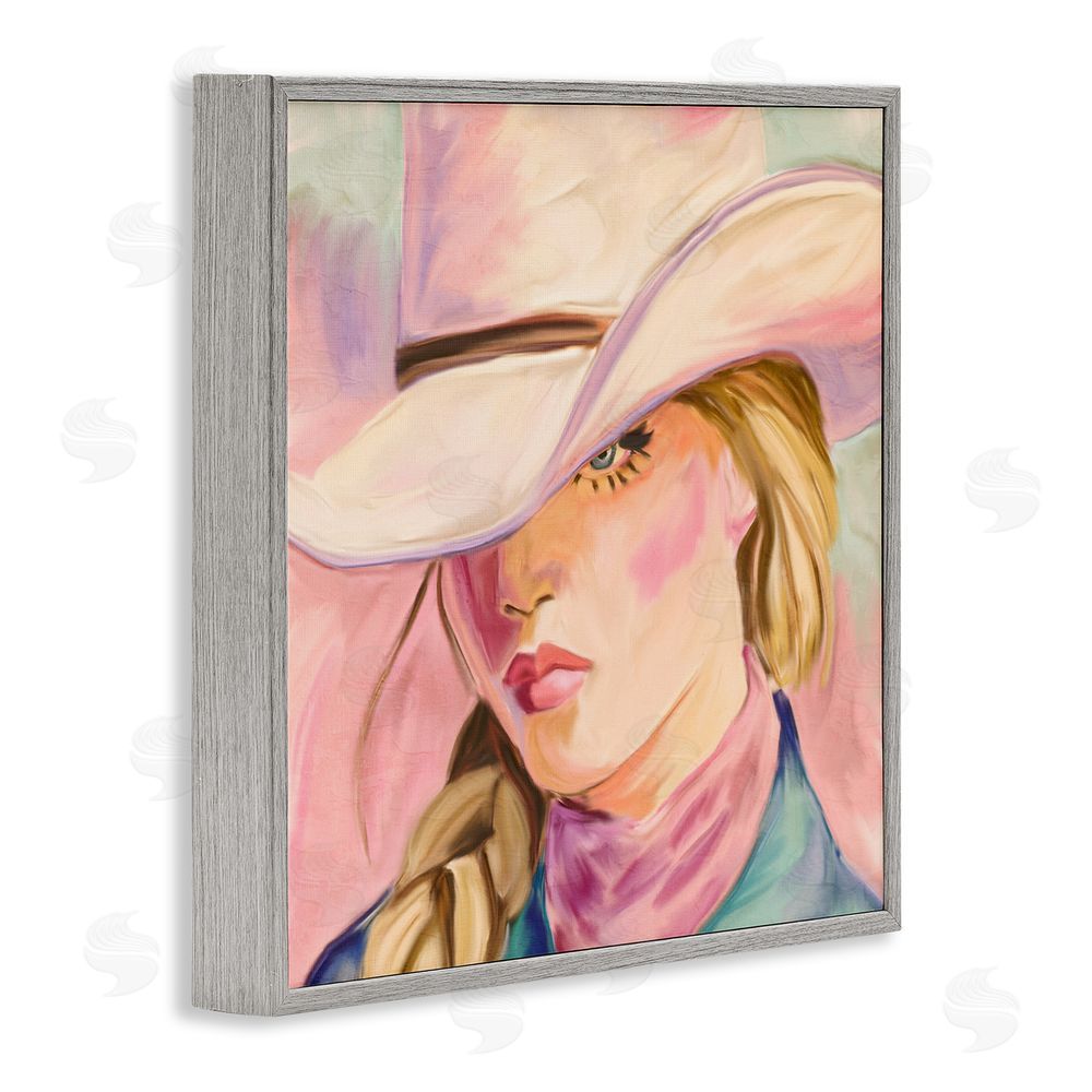 Kim Allen Pastel Cowgirl Gaze Beneath Hat Gray Framed Giclee Print Wall Art