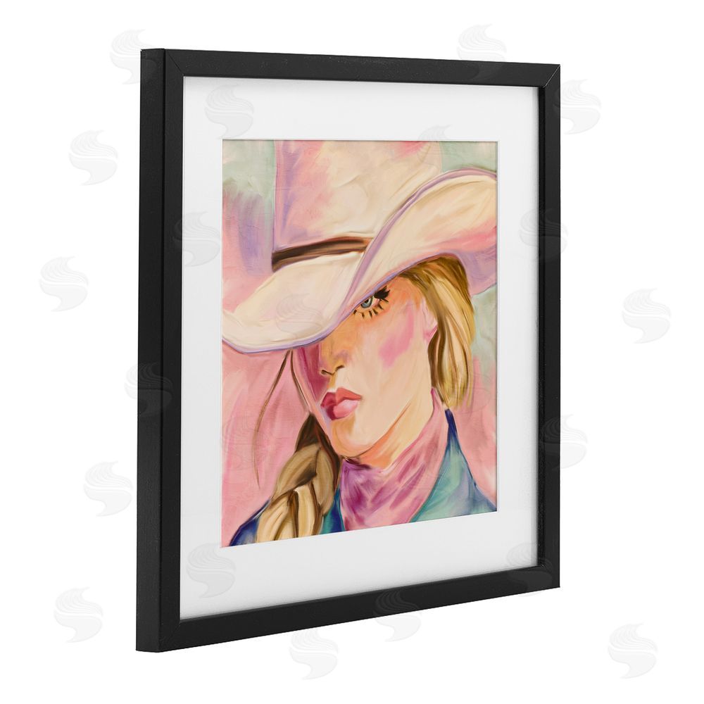 Kim Allen Pastel Cowgirl Gaze Beneath Hat Black Framed Print Under Glass Wall Art
