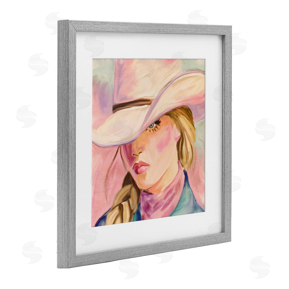 Kim Allen Pastel Cowgirl Gaze Beneath Hat Gray Framed Print Under Glass Wall Art