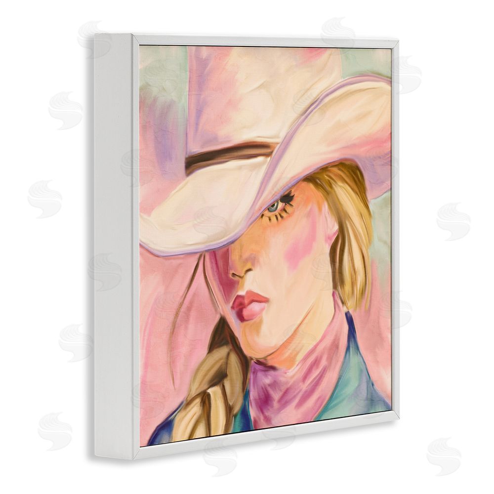 Kim Allen Pastel Cowgirl Gaze Beneath Hat White Framed Giclee Print Wall Art