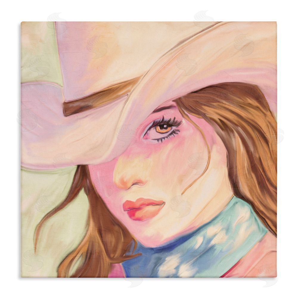 Kim Allen Pastel Cowgirl Brunette Stretched Canvas Wall Art Print