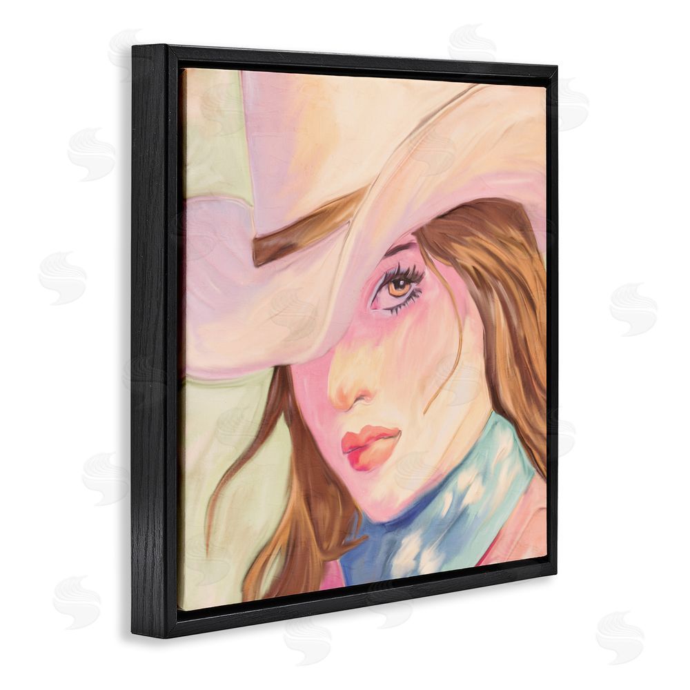 Kim Allen Pastel Cowgirl Brunette Black Floating Frame Canvas Wall Art Print