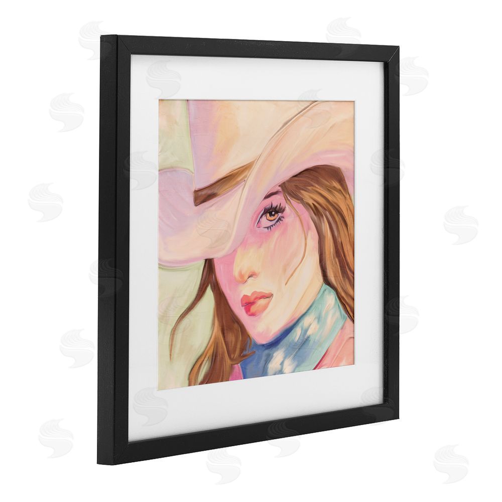 Kim Allen Pastel Cowgirl Brunette Black Framed Print Under Glass Wall Art