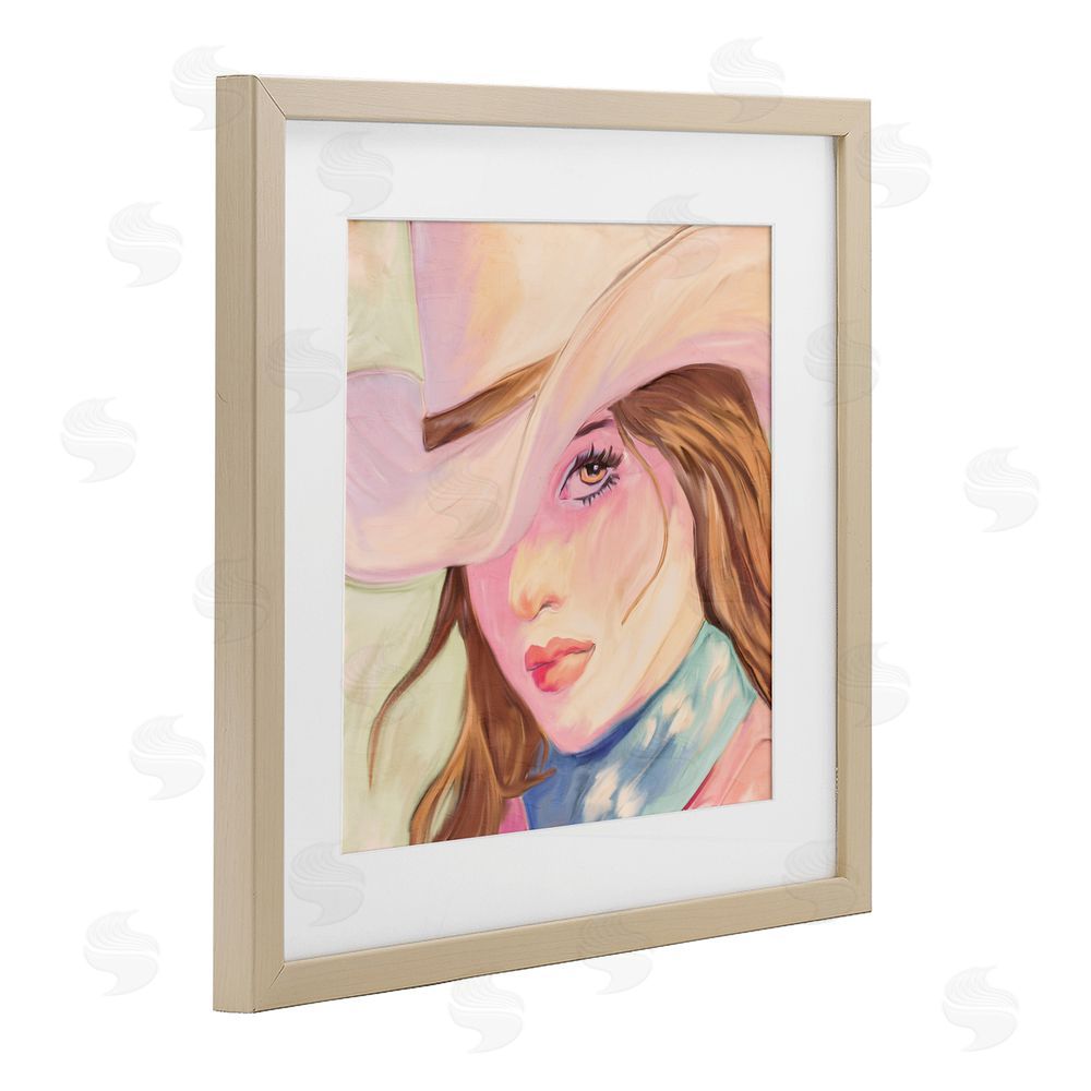 Kim Allen Pastel Cowgirl Brunette Brown Framed Print Under Glass Wall Art