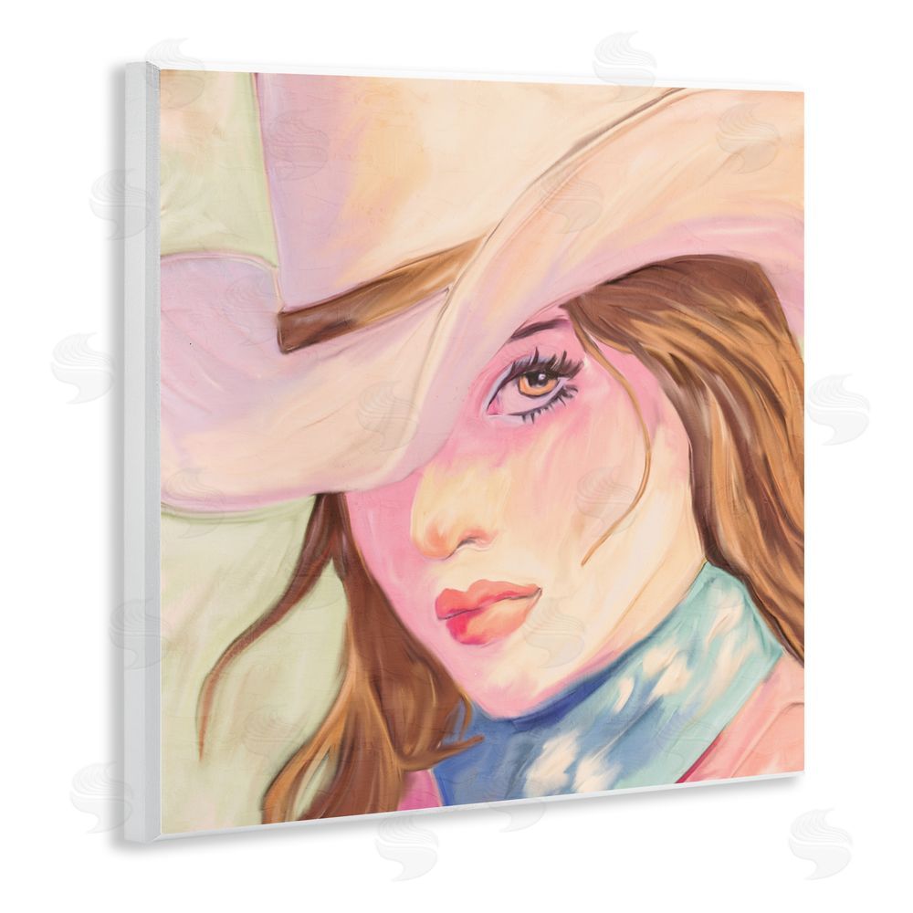 Kim Allen Pastel Cowgirl Brunette Wooden Wall Plaque Art Print