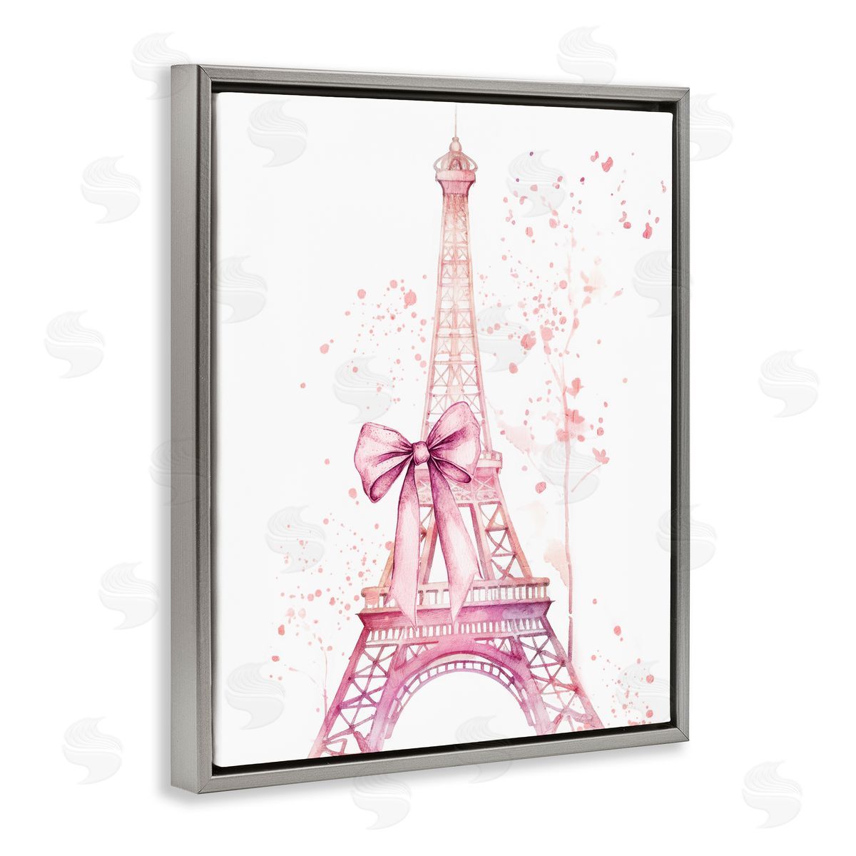 Kim Allen Bow Bedecked Paris Tower Gray Floating Frame Canvas Wall Art Print