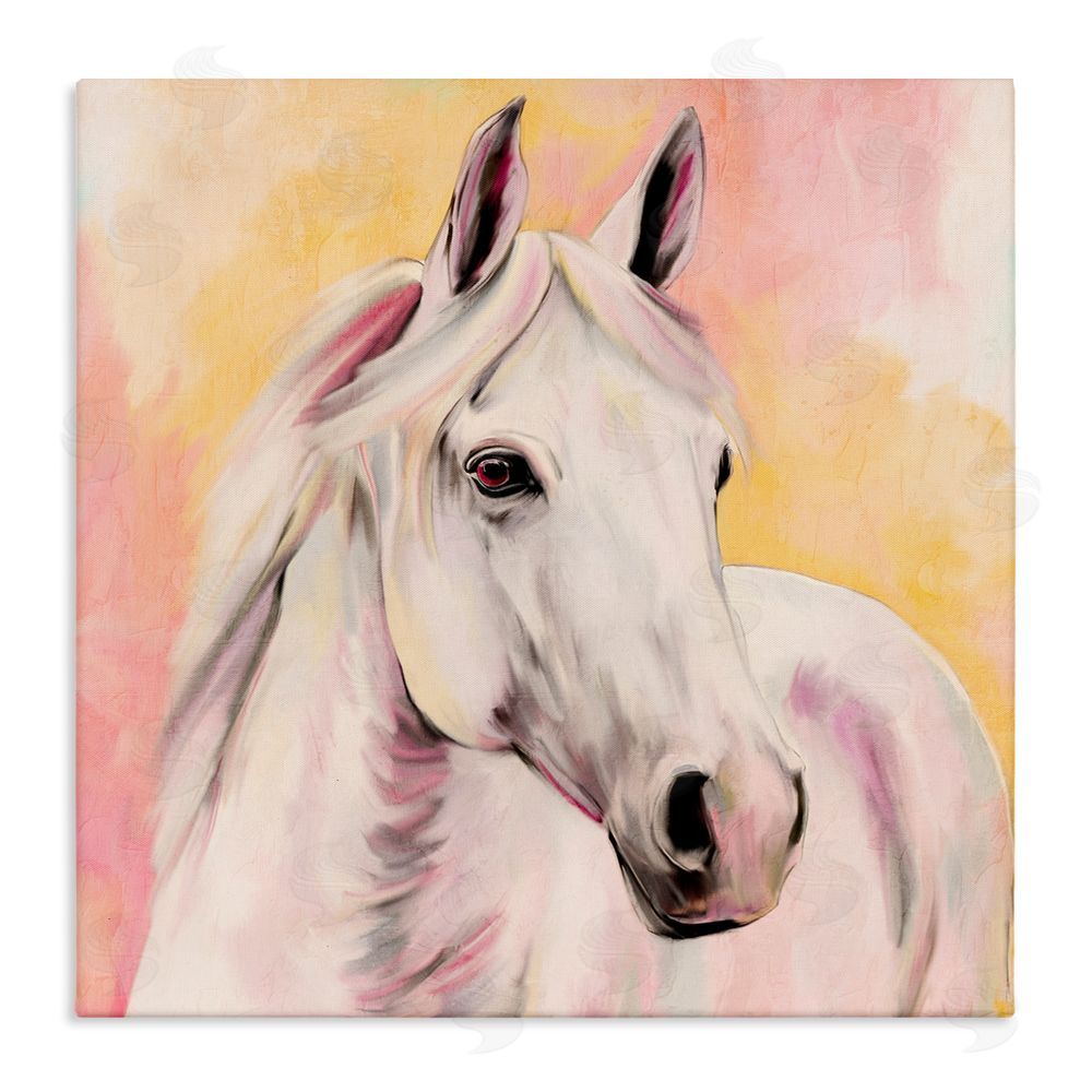 Kim Allen Sunset White Horse Stretched Canvas Wall Art Print