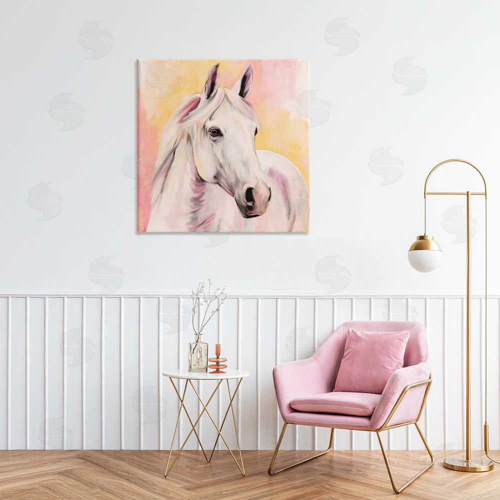 Kim Allen Sunset White Horse Stretched Canvas Wall Art Print in Room