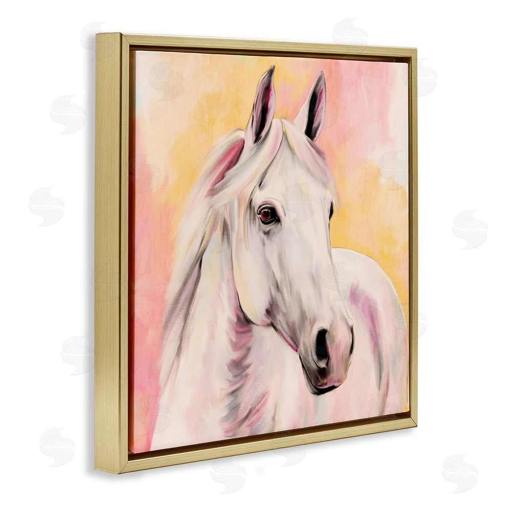 Kim Allen Sunset White Horse Gold Floating Frame Canvas Wall Art Print