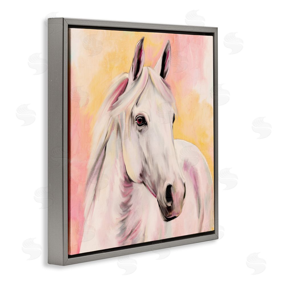 Kim Allen Sunset White Horse Gray Floating Frame Canvas Wall Art Print
