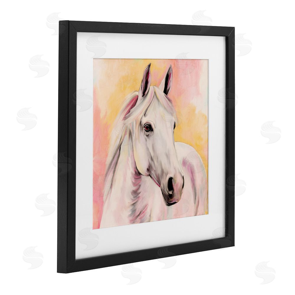 Kim Allen Sunset White Horse Black Framed Print Under Glass Wall Art