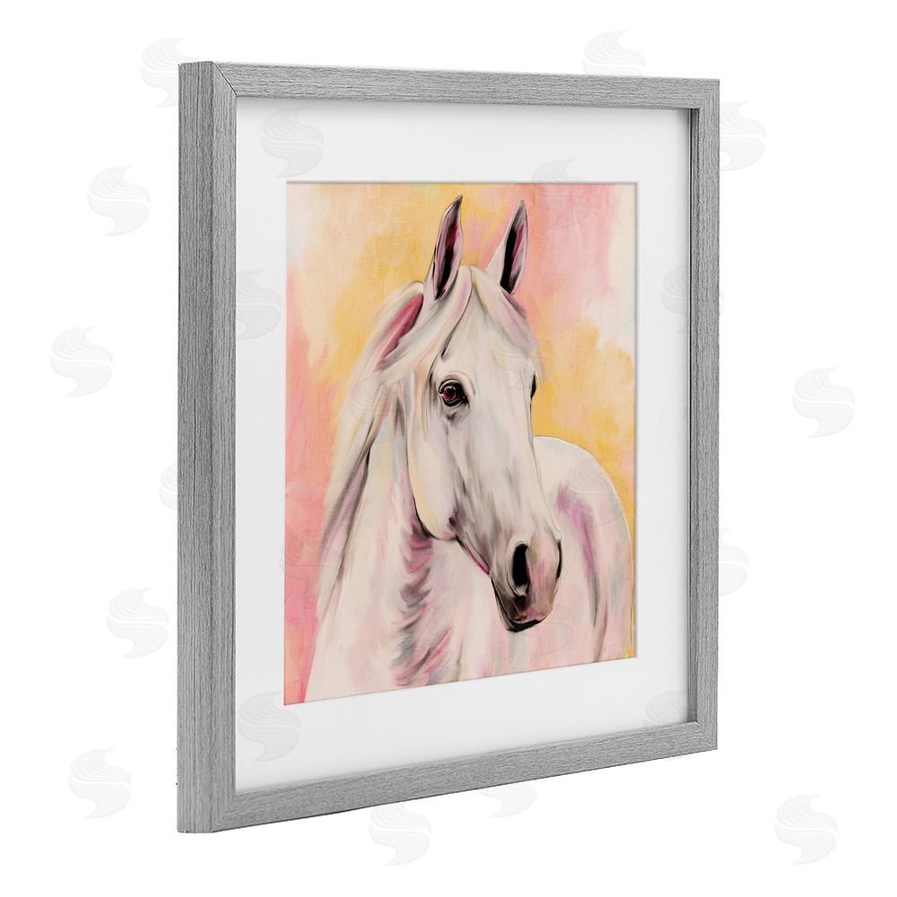 Kim Allen Sunset White Horse Gray Framed Print Under Glass Wall Art