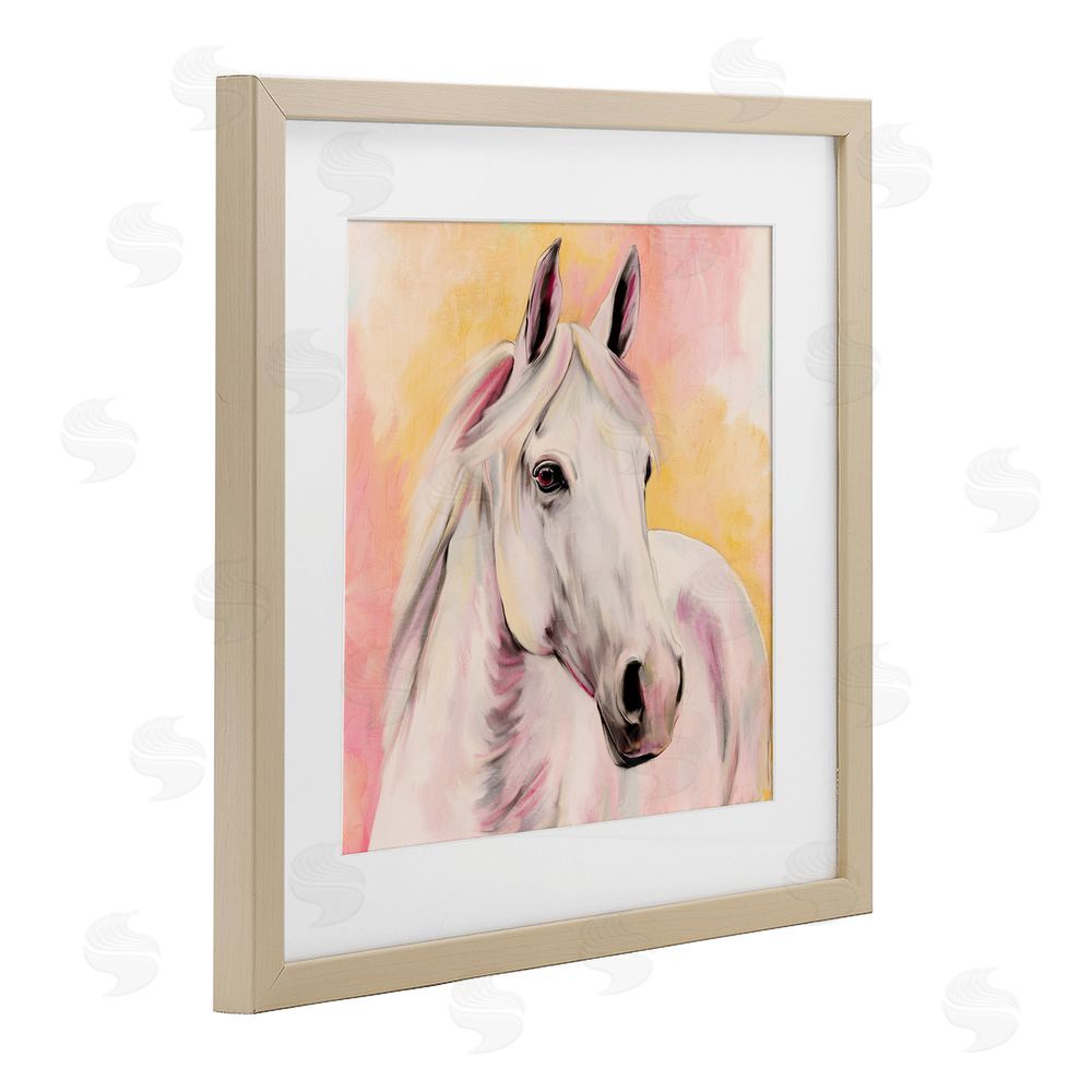 Kim Allen Sunset White Horse Brown Framed Print Under Glass Wall Art