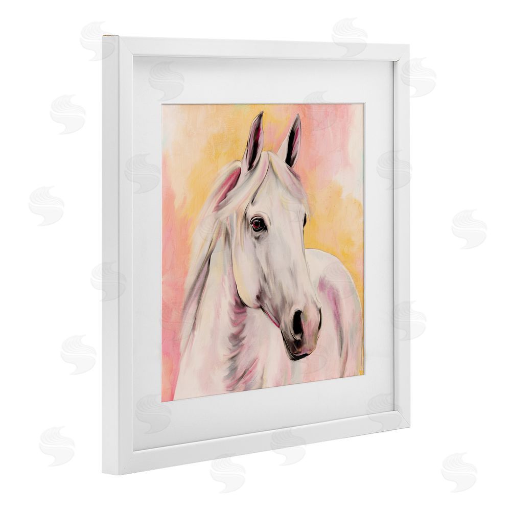 Kim Allen Sunset White Horse White Framed Print Under Glass Wall Art