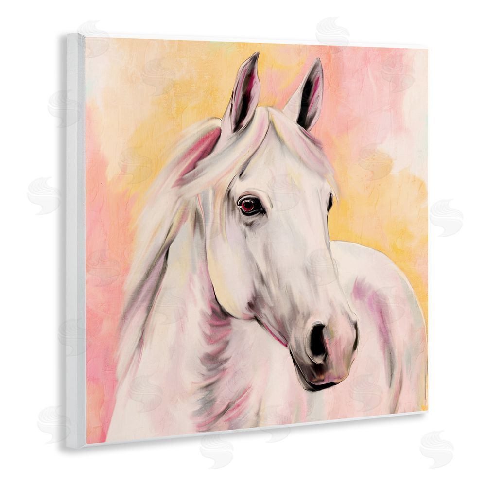 Kim Allen Sunset White Horse Wooden Wall Plaque Art Print