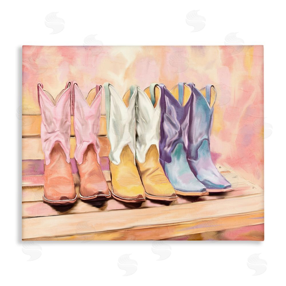 Kim Allen Painted Boots Trio Stretched Canvas Wall Art Print