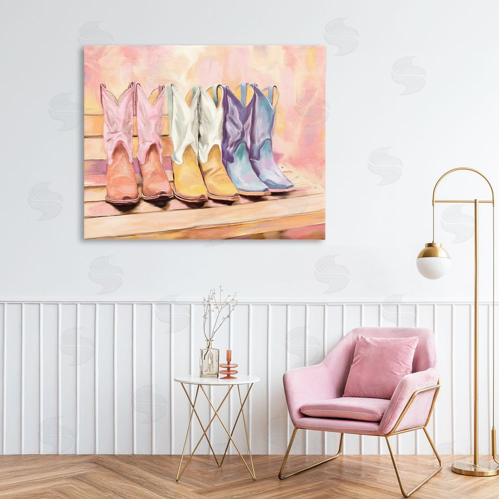 Kim Allen Painted Boots Trio Stretched Canvas Wall Art Print in Room