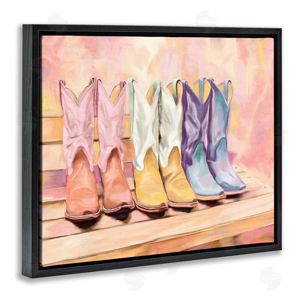 Kim Allen Painted Boots Trio Black Floating Frame Canvas Wall Art Print
