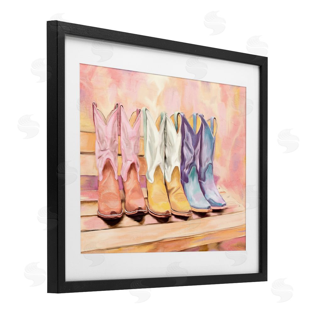 Kim Allen Painted Boots Trio Black Framed Print Under Glass Wall Art