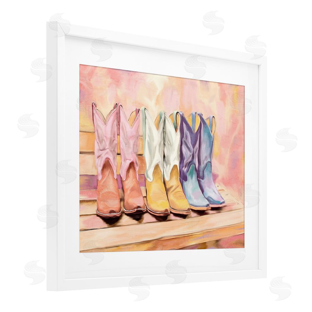 Kim Allen Painted Boots Trio White Framed Print Under Glass Wall Art