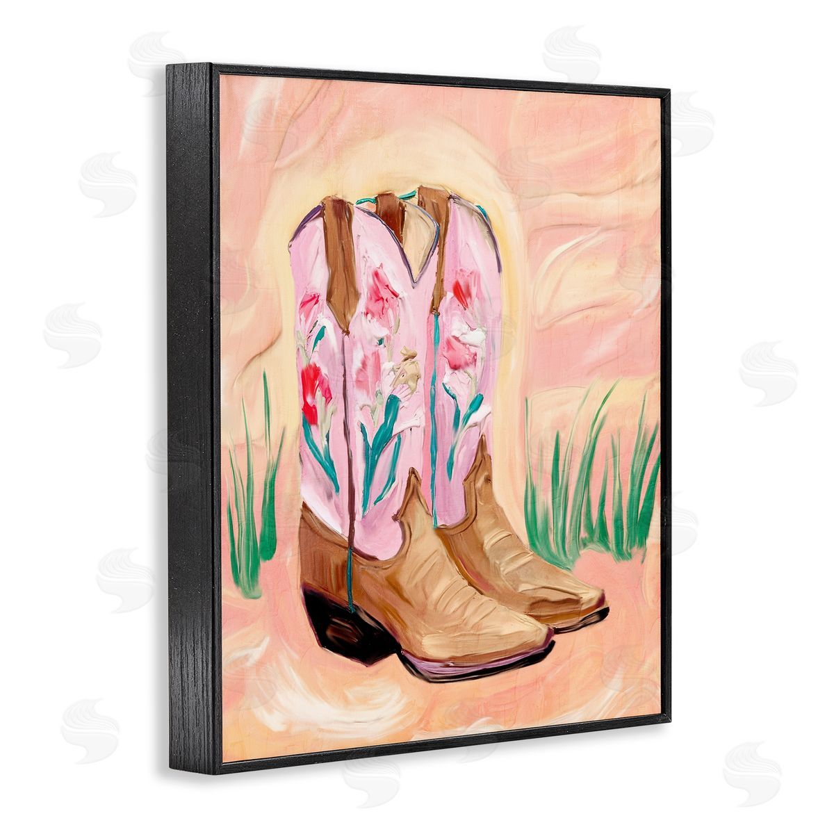 Kim Allen Floral Pinks Boots Black Framed Giclee Print Wall Art