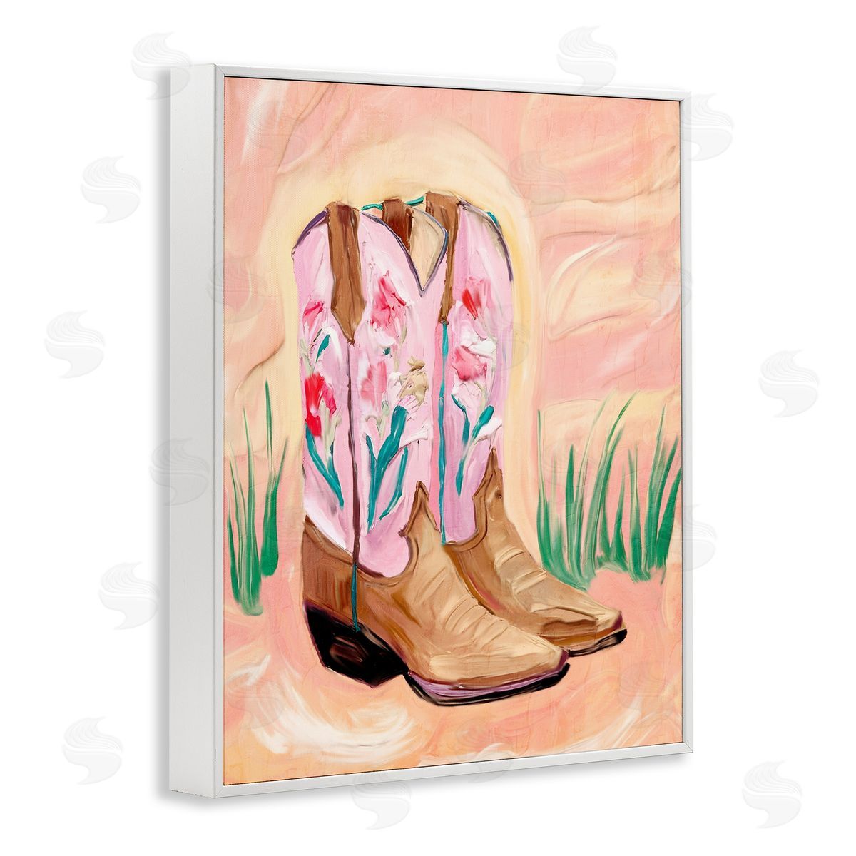 Kim Allen Floral Pinks Boots White Framed Giclee Print Wall Art