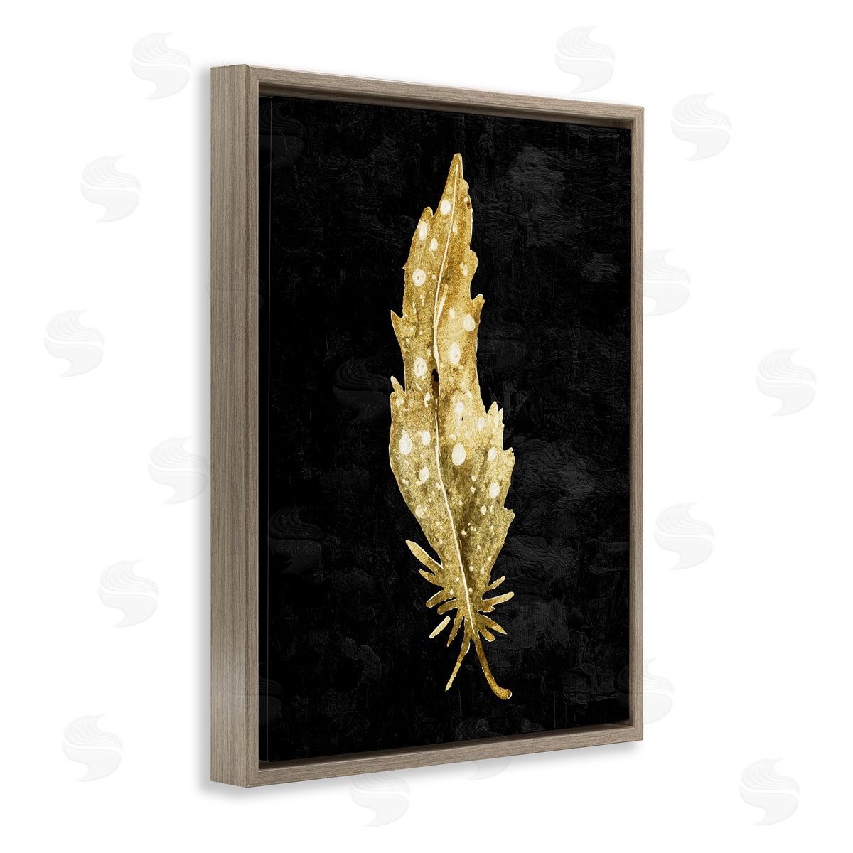 Kim Allen Feather On Black Brown Floating Frame Canvas Wall Art Print