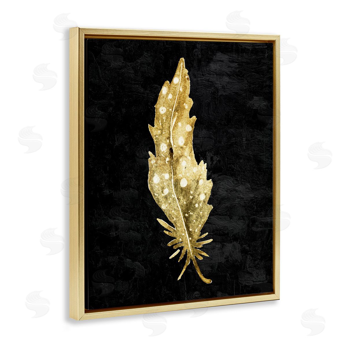 Kim Allen Feather On Black Gold Floating Frame Canvas Wall Art Print