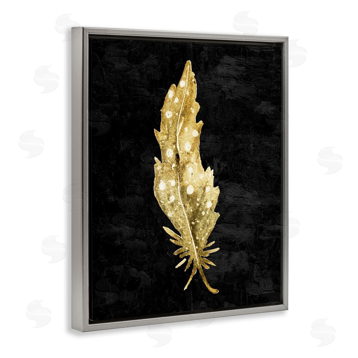 Kim Allen Feather On Black Gray Floating Frame Canvas Wall Art Print