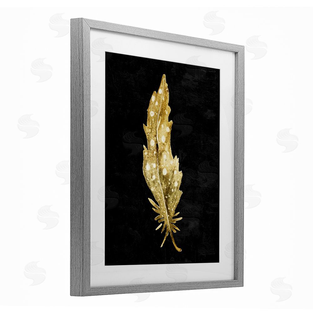 Kim Allen Feather On Black Gray Framed Print Under Glass Wall Art