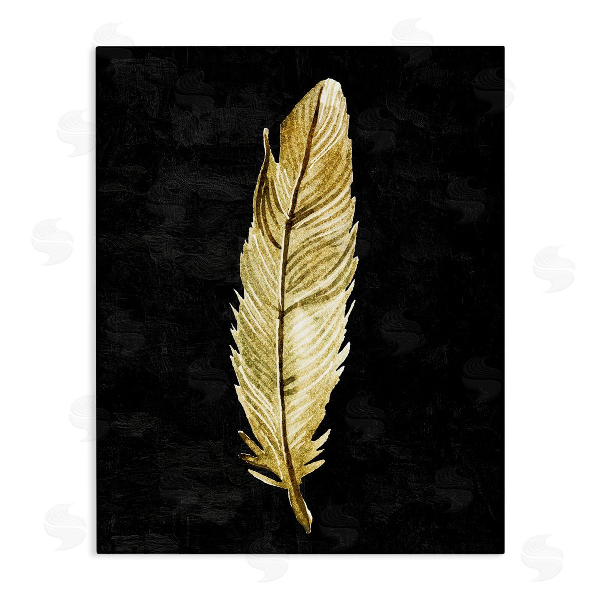 Kim Allen Curved Feather on Black Stretched Canvas Wall Art Print