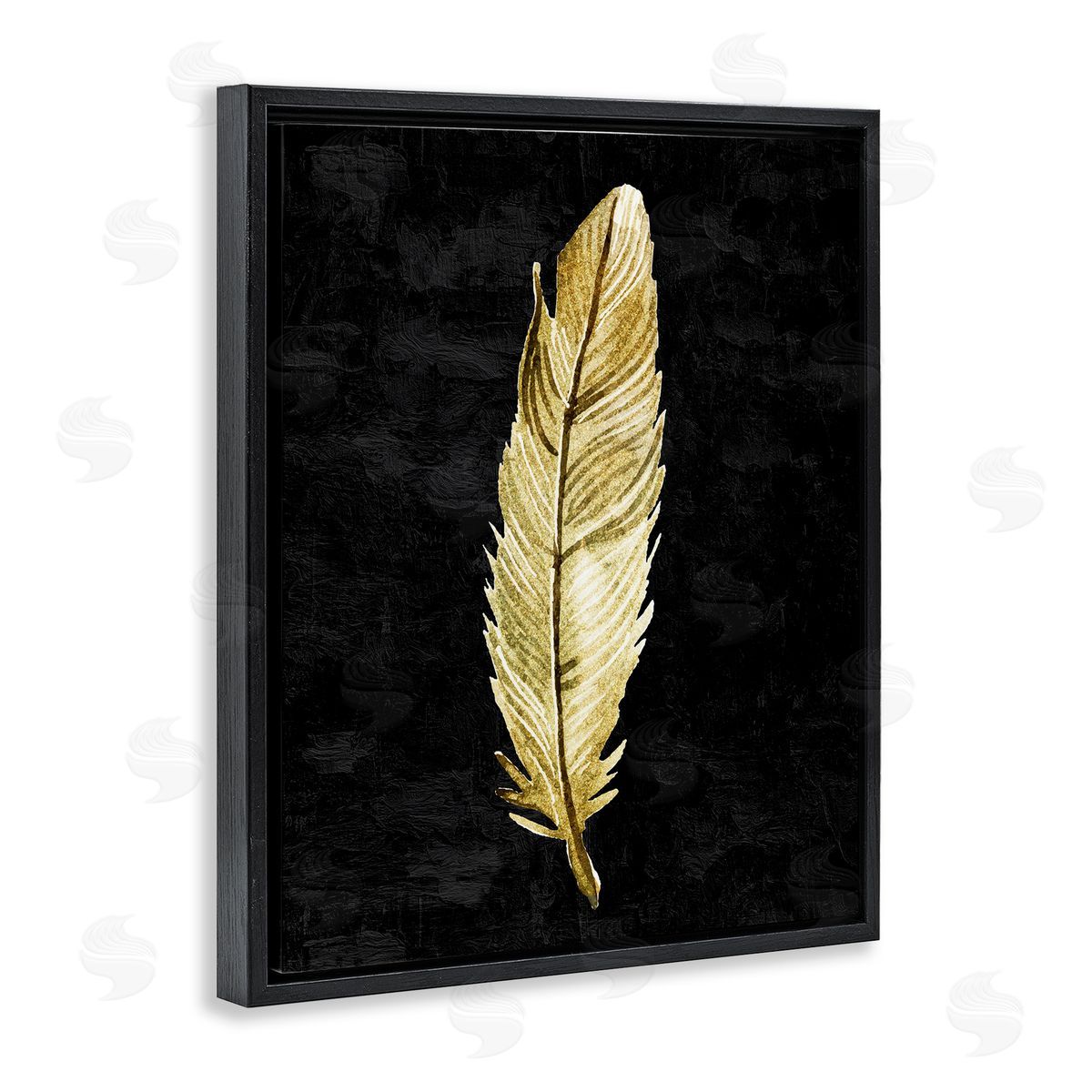 Kim Allen Curved Feather on Black Black Floating Frame Canvas Wall Art Print