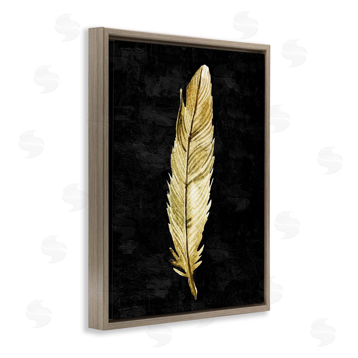 Kim Allen Curved Feather on Black Brown Floating Frame Canvas Wall Art Print