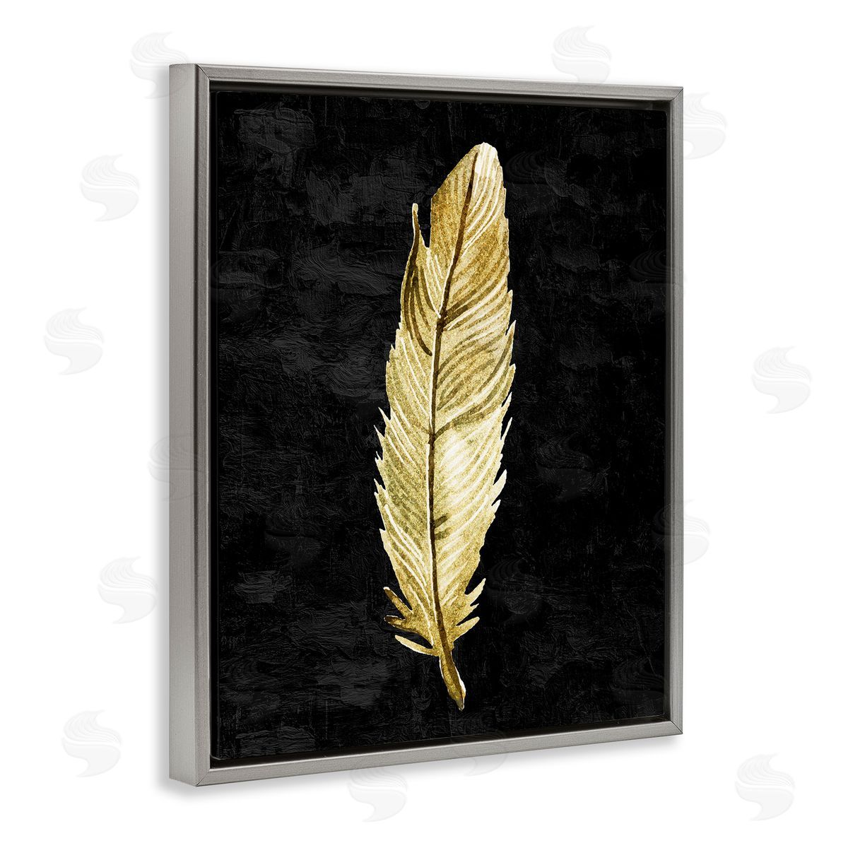 Kim Allen Curved Feather on Black Gray Floating Frame Canvas Wall Art Print