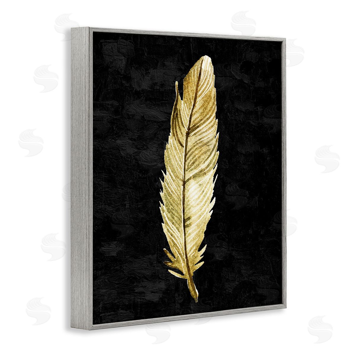 Kim Allen Curved Feather on Black Gray Framed Giclee Print Wall Art