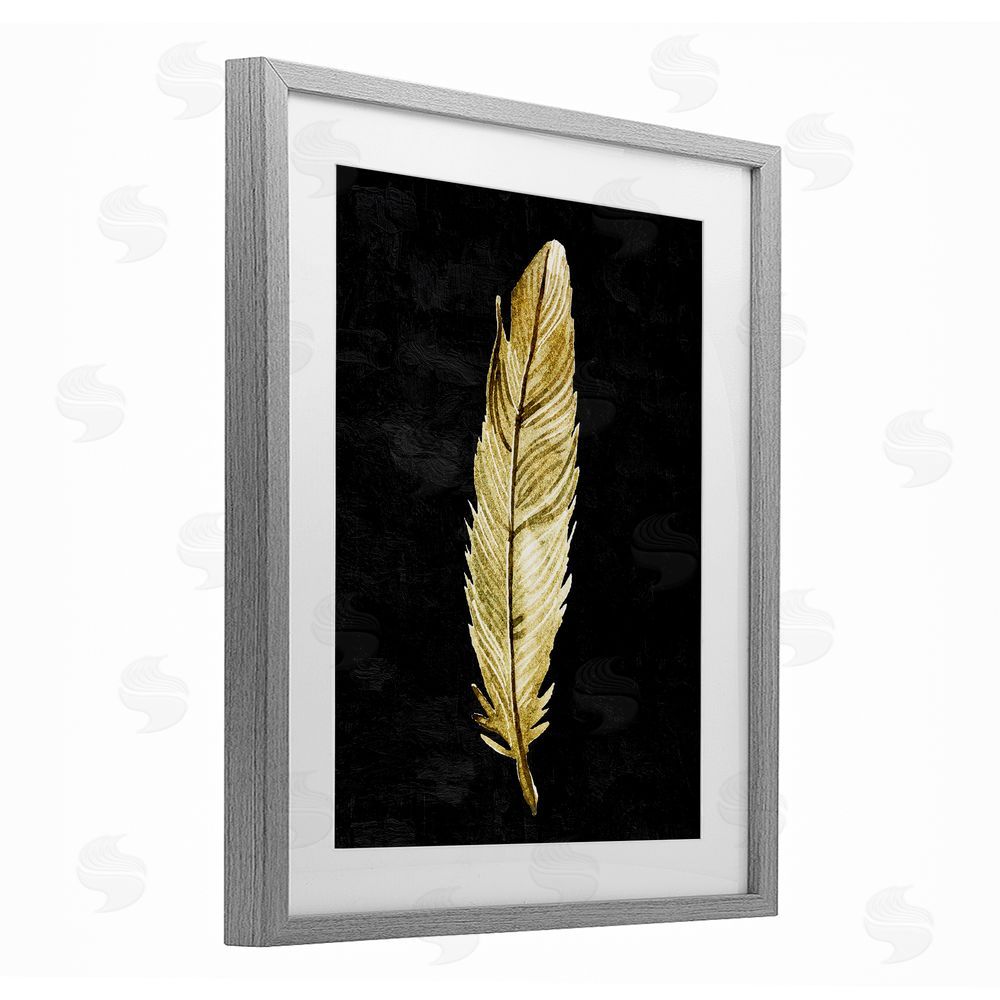 Kim Allen Curved Feather on Black Gray Framed Print Under Glass Wall Art