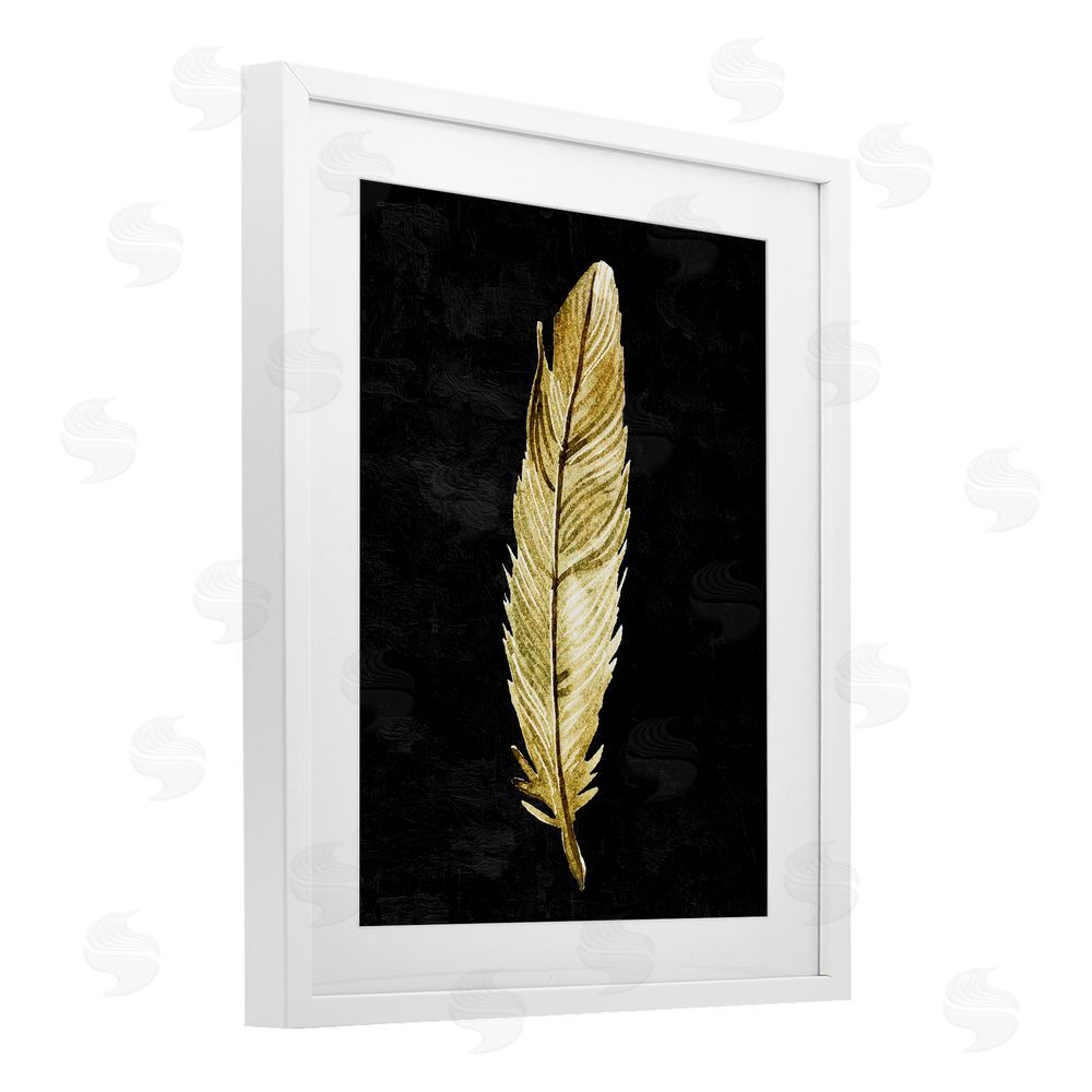 Kim Allen Curved Feather on Black White Framed Print Under Glass Wall Art