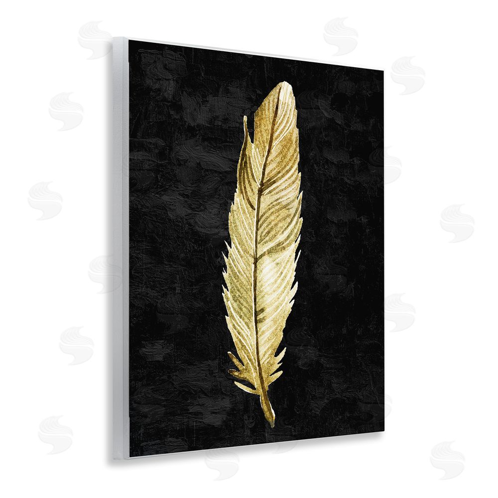 Kim Allen Curved Feather on Black Wooden Wall Plaque Art Print