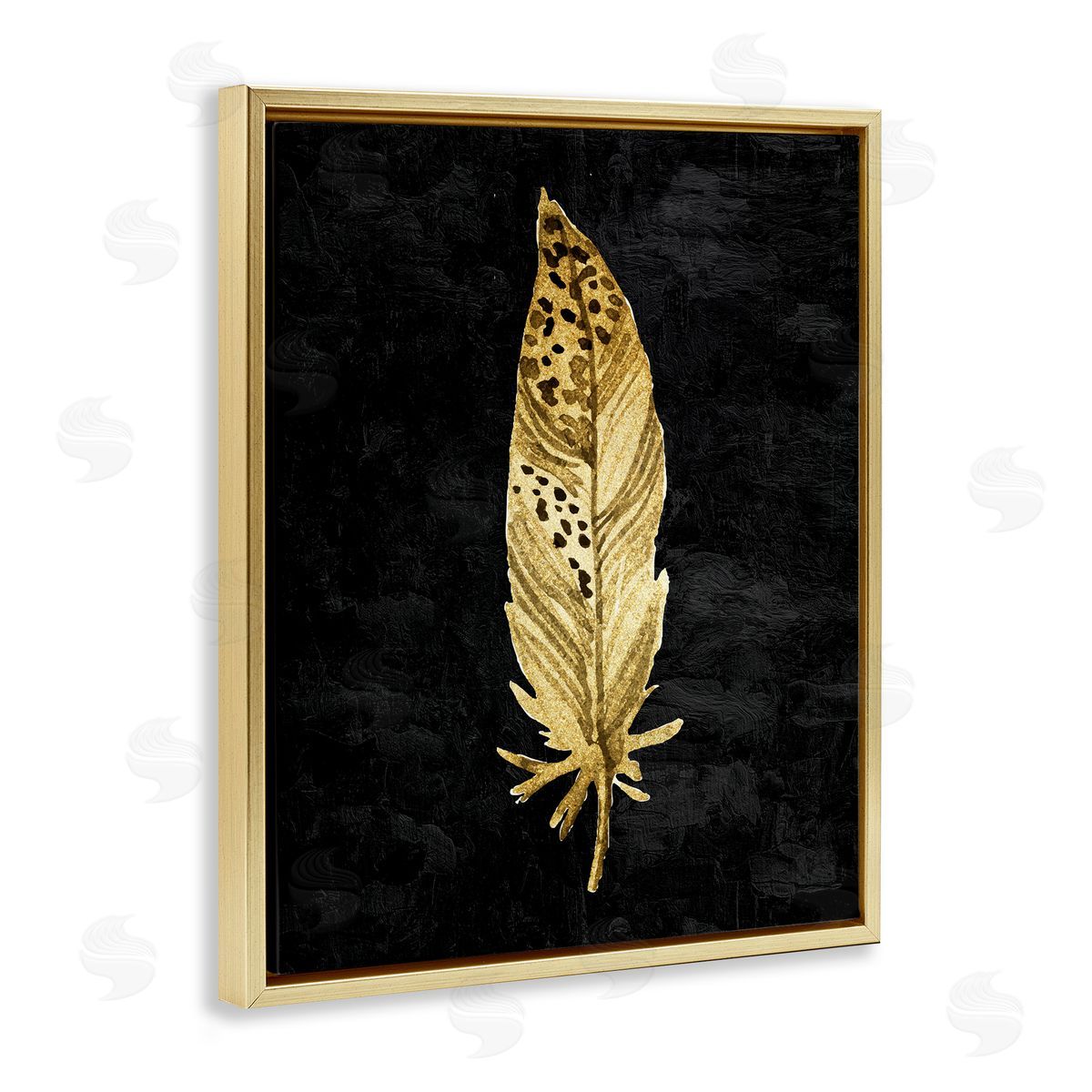 Kim Allen Speckled Feather on Black Gold Floating Frame Canvas Wall Art Print