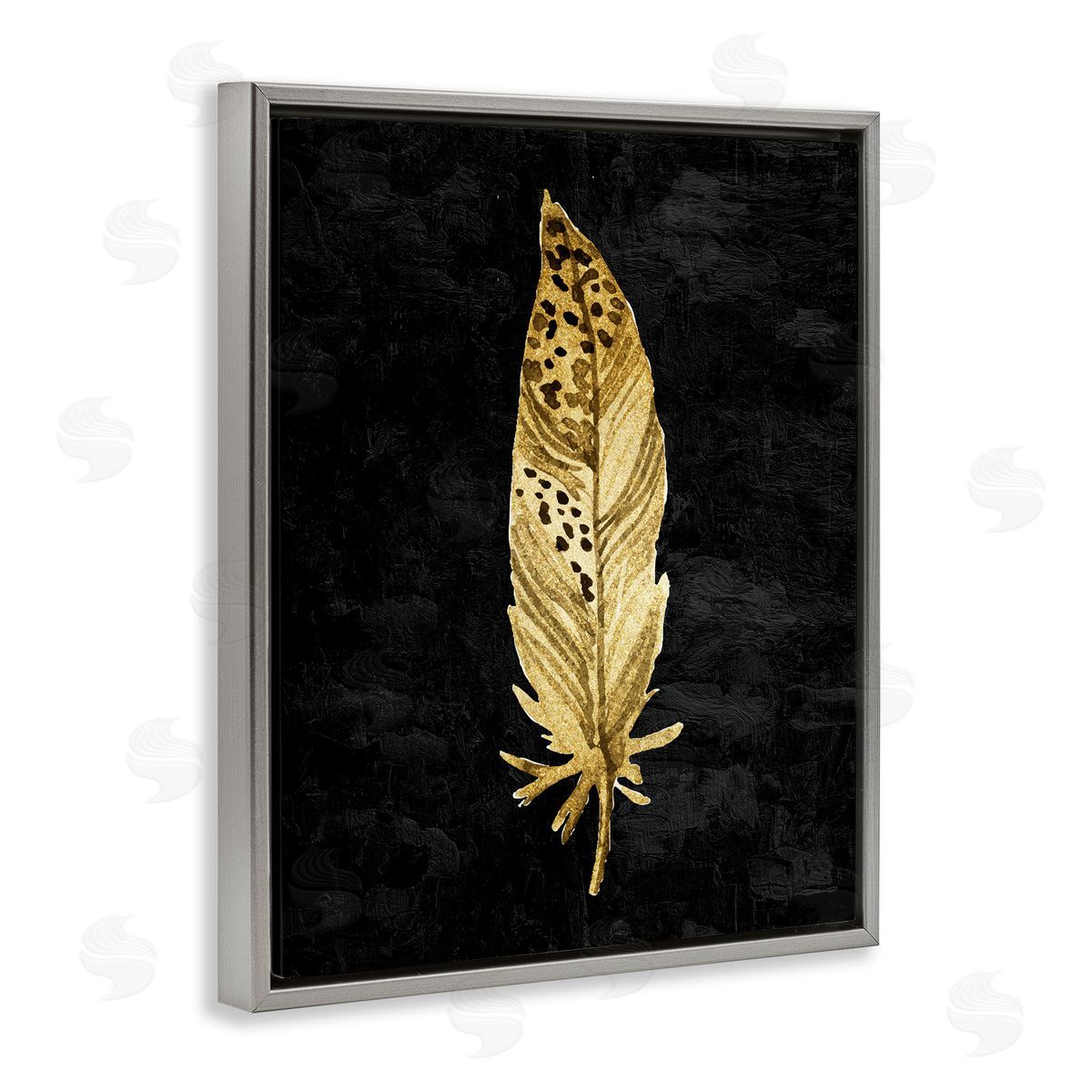 Kim Allen Speckled Feather on Black Gray Floating Frame Canvas Wall Art Print